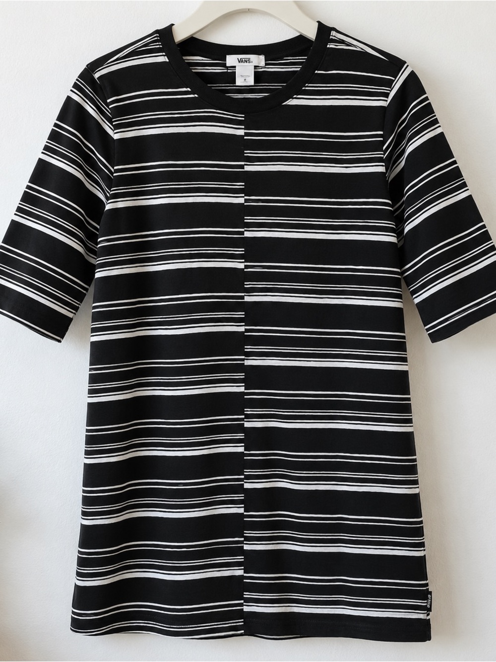 Vans Black White Striped T-Shirt Dress Size M 100% Cotton Midi Casual